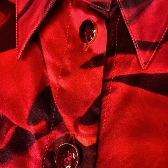 Escada 💯Silk Stunning Red Print Gorgeous Buttons ButtonDown ShirtMade InGermany